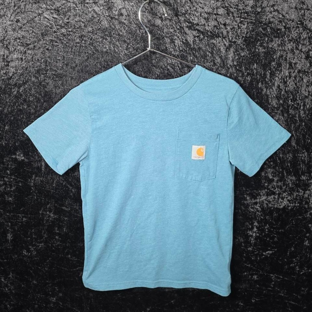 Carhartt Kids Blue Heathered Short Sleeve Pocket T-Shirt Graphic Size S 8-10